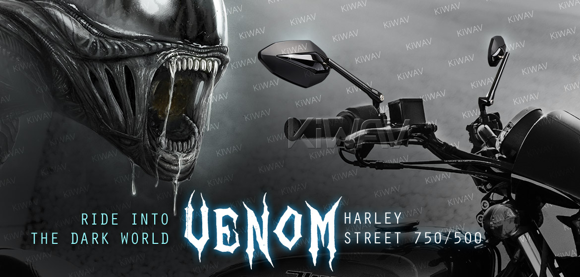 KiWAV motorcycle mirrors Venom black fit Halrey street 750 500 bikes Magazi