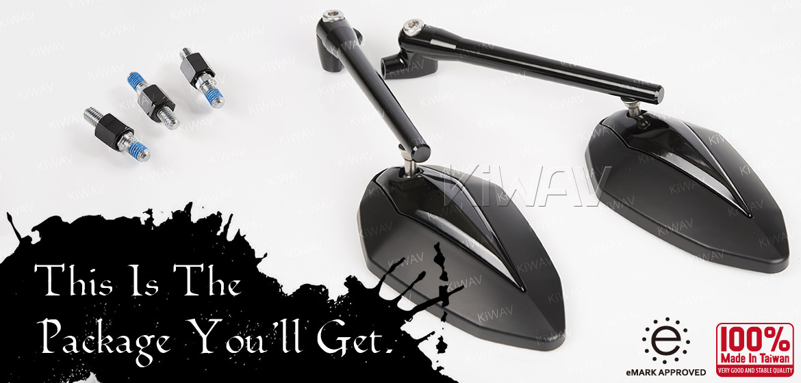 KiWAV motorcycle mirrors Venom black 8mm for scooter Magazi