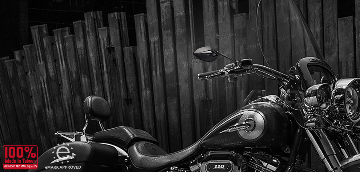 KiWAV motorcycle mirrors Venom black for Harley and Metric 10mm bikes Magazi