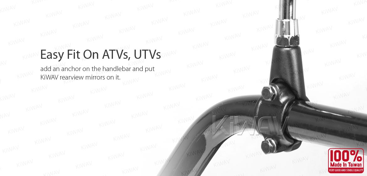 KiWAV ATV rear view mirrors super round chrome for 7/8 inch handlebar mount with black aluminum clips