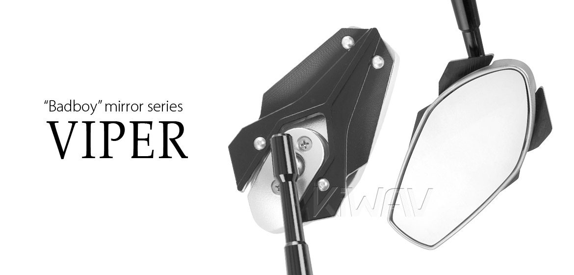 KiWAV Magazi Viper motorcycle mirrors black compatible for 10mm metric and Harley bikes