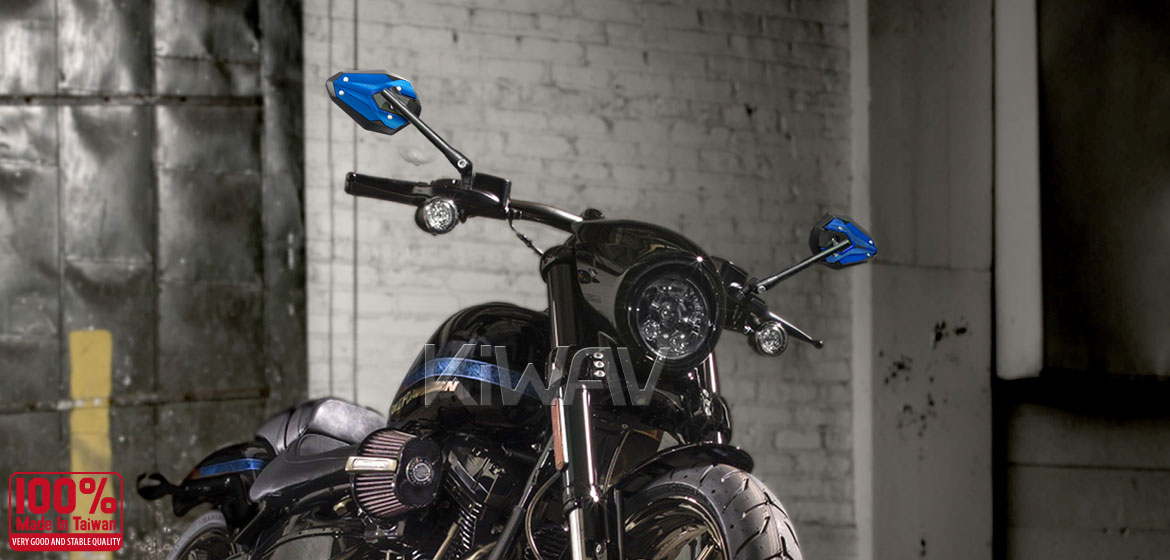 KiWAV ViperII blue motorcycle mirrors compatible for Harley Davidson Street 500/ 750