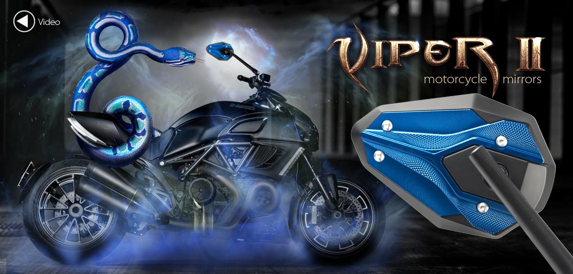 KiWAV ViperII blue motorcycle mirrors universal fit for 10mm mirror thread and Harley Davidson