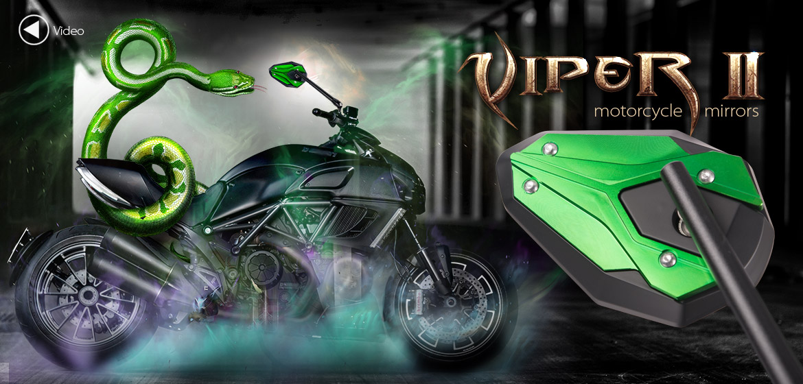 KiWAV ViperII green motorcycle mirrors compatible for Harley Davidson Street 500/ 750