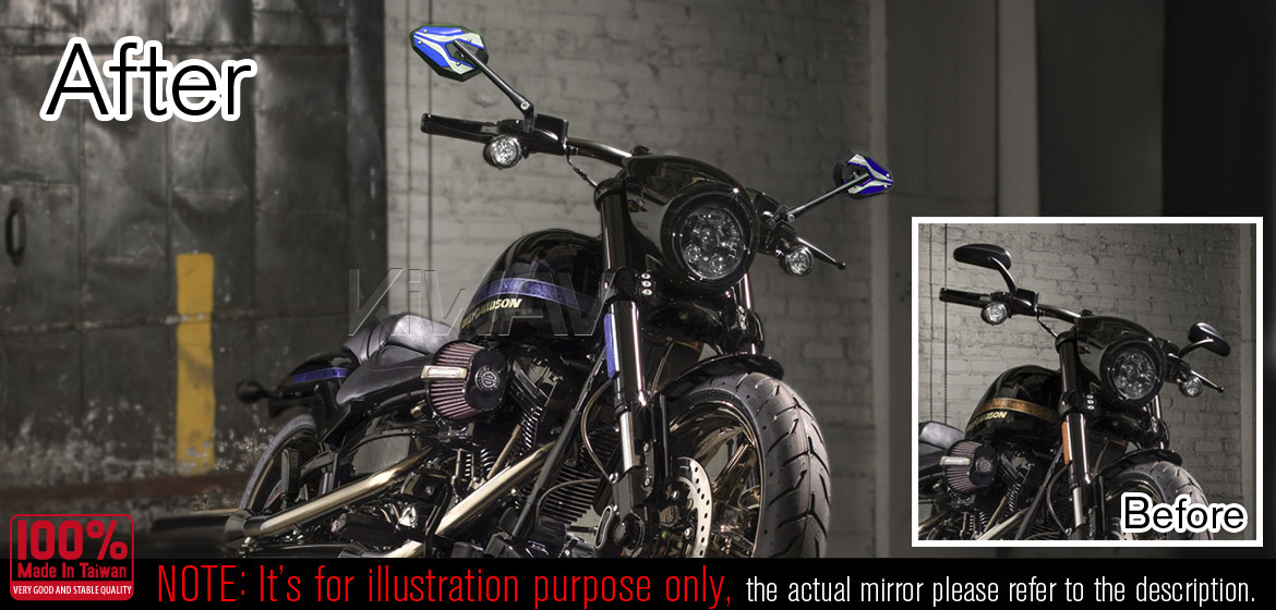 KiWAV ViperII blue motorcycle mirrors universal fit