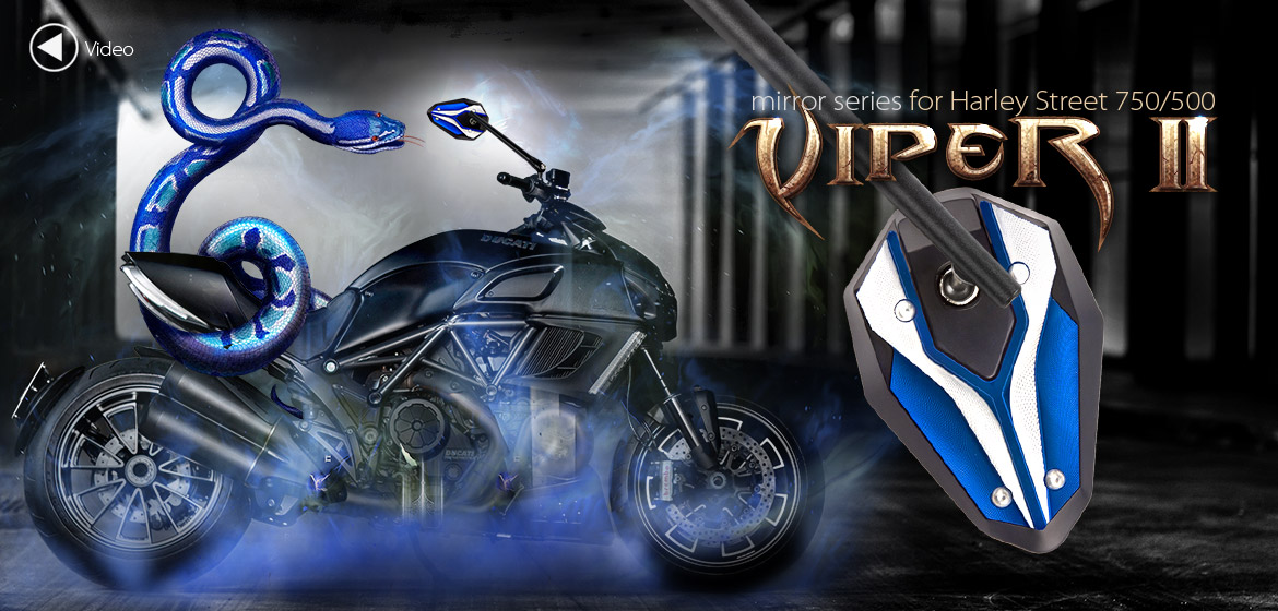 KiWAV ViperII blue motorcycle mirrors fit Halrey street 750 500
