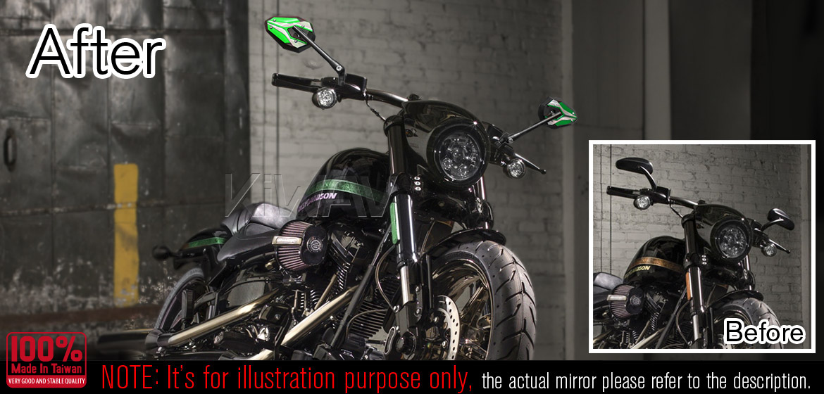 KiWAV ViperII green motorcycle mirrors universal fit