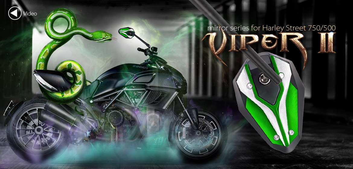KiWAV ViperII green motorcycle mirrors fit Halrey street 750 500