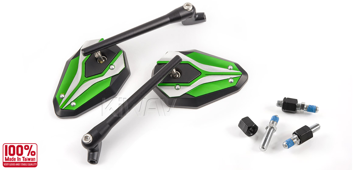 KiWAV ViperII green motorcycle mirrors fit scooter