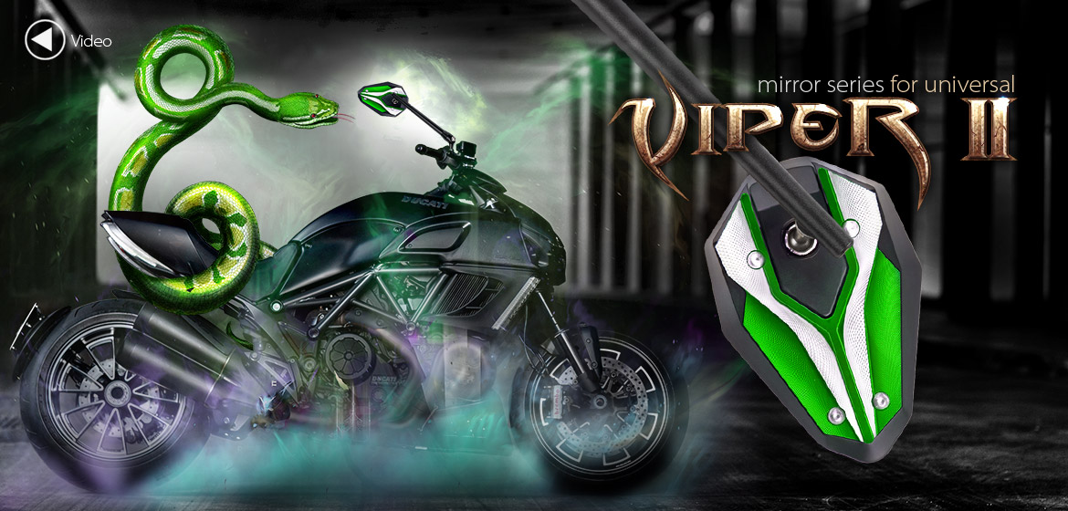KiWAV ViperII green motorcycle mirrors universal fit