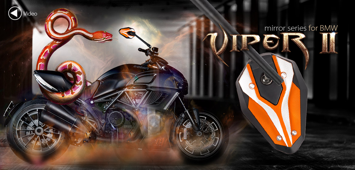 KiWAV ViperII orange motorcycle mirrors fit BMW
