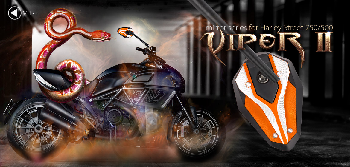KiWAV ViperII orange motorcycle mirrors fit Halrey street 750 500