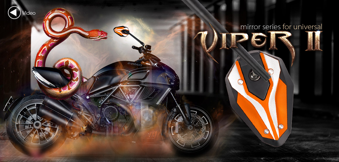 KiWAV ViperII orange motorcycle mirrors universal fit