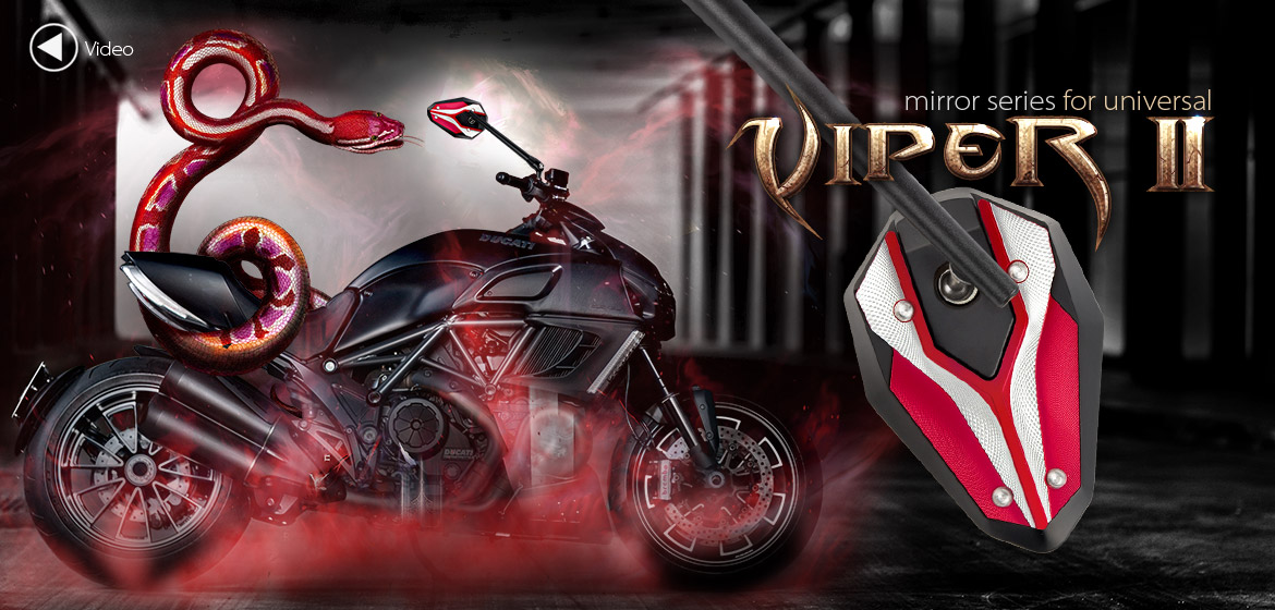 KiWAV ViperII red motorcycle mirrors universal fit