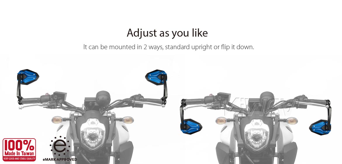 KiWAV motorcycle bar end mirrors ViperII blue compatible for Harley Sportster Dyna Softail XG street