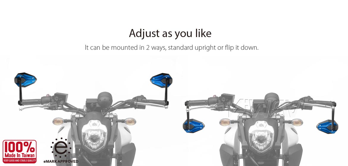 KiWAV motorcycle bar end mirrors ViperII blue for Triumph air-cooled models with OEM handlebars
