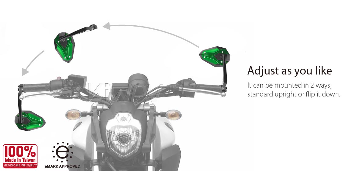 KiWAV motorcycle bar end mirrors ViperII green for Moto Guzzi motorcycles
