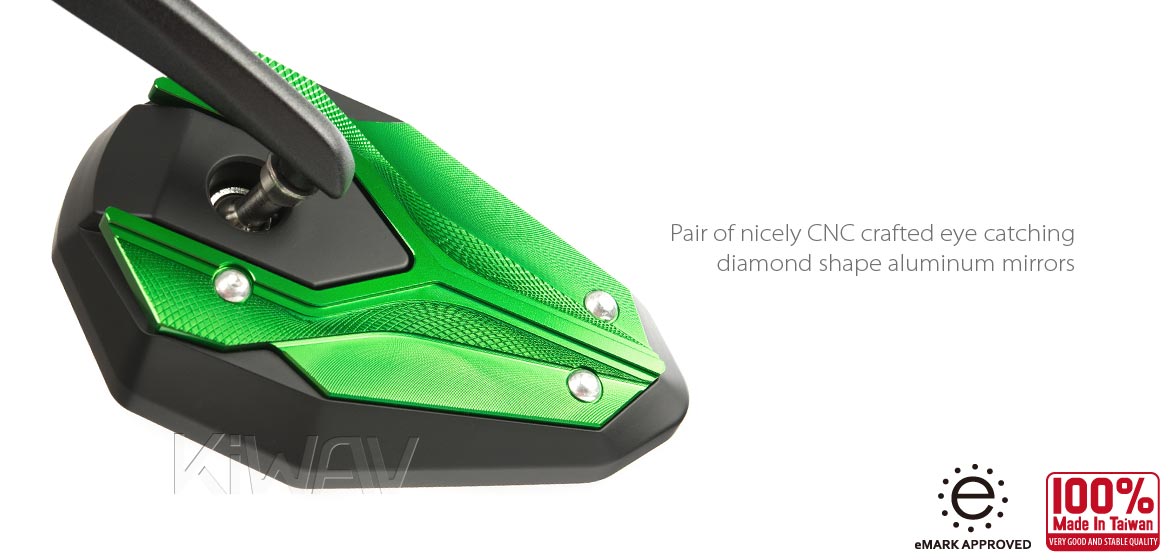 KiWAV motorcycle bar end mirrors ViperII green for 1inch hollow end handlebars