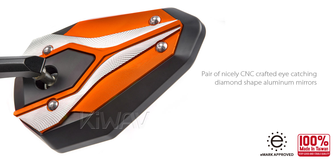 KiWAV motorcycle bar end mirrors ViperII orange for 1inch hollow end handlebars