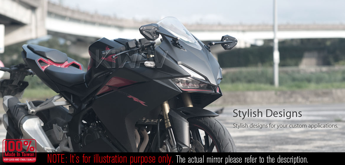 KiWAV motorcycle ViperII Black Sportsbike Mirrors With Black Base for sportsbike