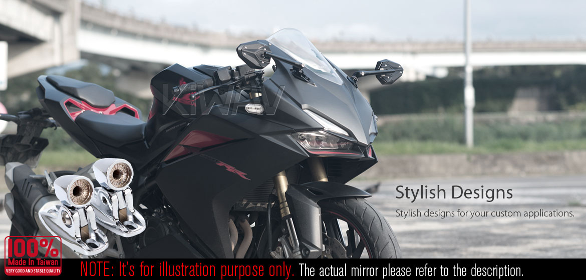 KiWAV motorcycle ViperII Black Sportsbike Mirrors with chrome base for sportsbike