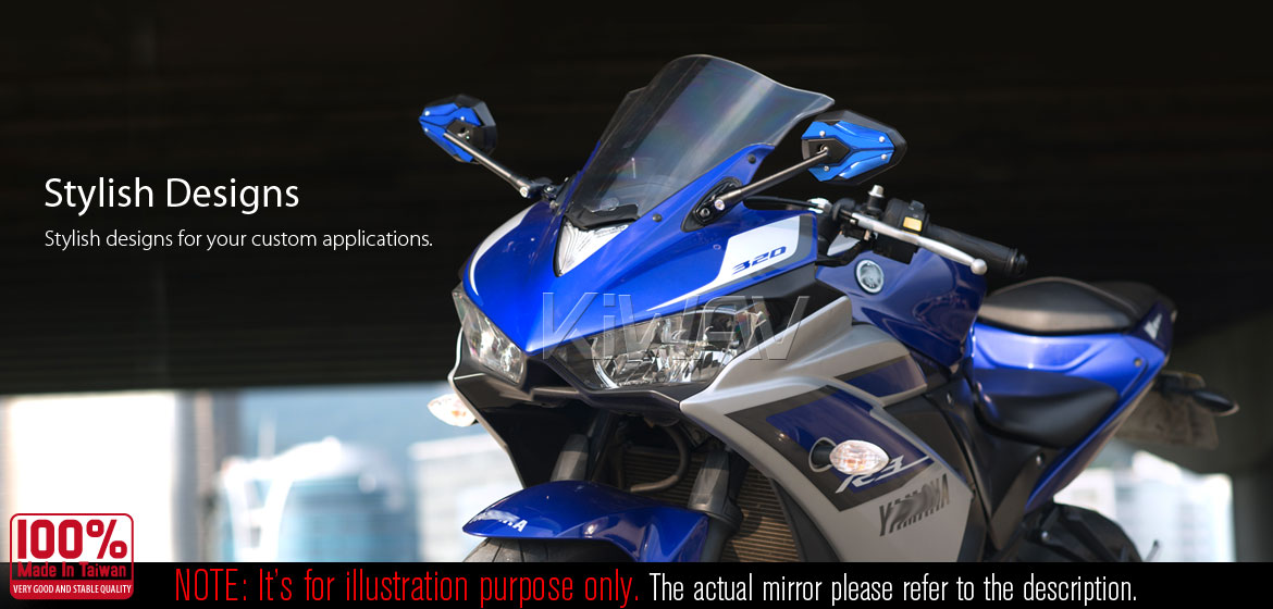 KiWAV motorcycle ViperII blue fairing mount mirrors with black adapter for sportsbike