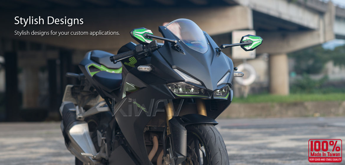 KiWAV motorcycle ViperII green Sportsbike Mirrors With Black Base for sportsbike