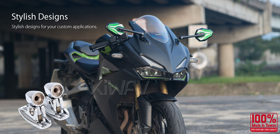 KiWAV motorcycle ViperII green Sportsbike Mirrors With Chrome Base for sportsbike