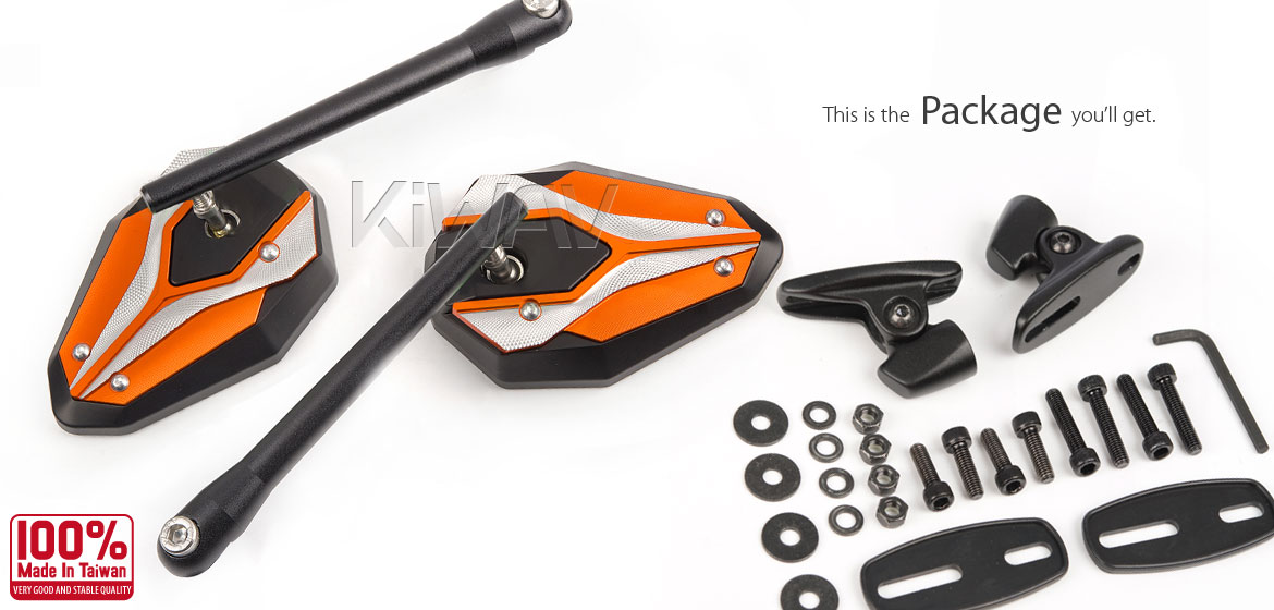 KiWAV motorcycle ViperII orange Sportsbike Mirrors With Black Base for sportsbike