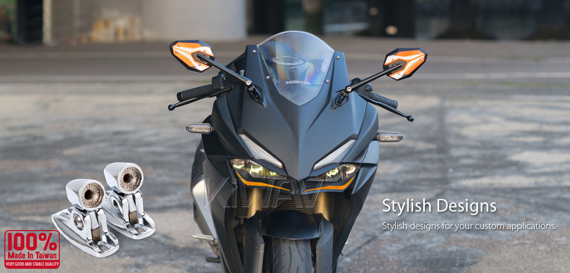 KiWAV motorcycle ViperII orange Sportsbike Mirrors With Chrome Base for sportsbike