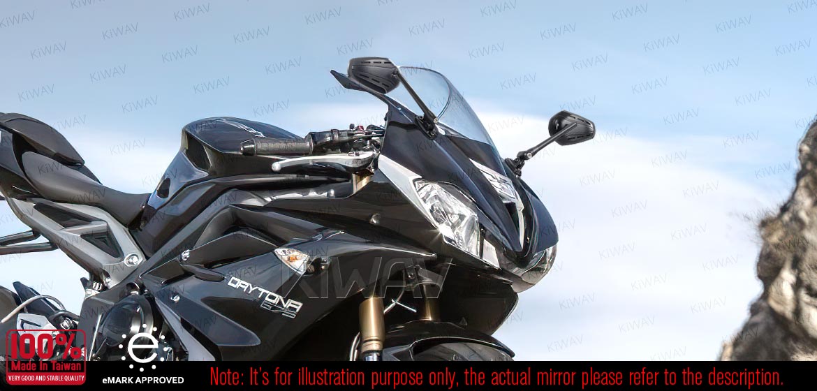 KiWAV motorcycle mirrors ZipperS3 black fairing mount w/ new ver. chrome adapter