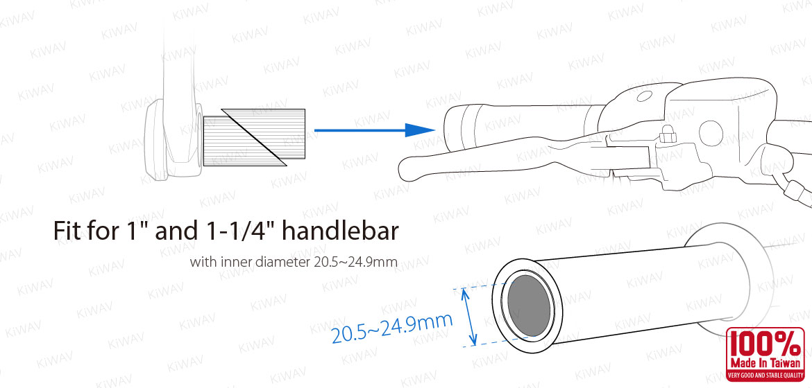 KiWAV bar end mirror mounting hardware for 1 inch handlebar with ID 20~24mm