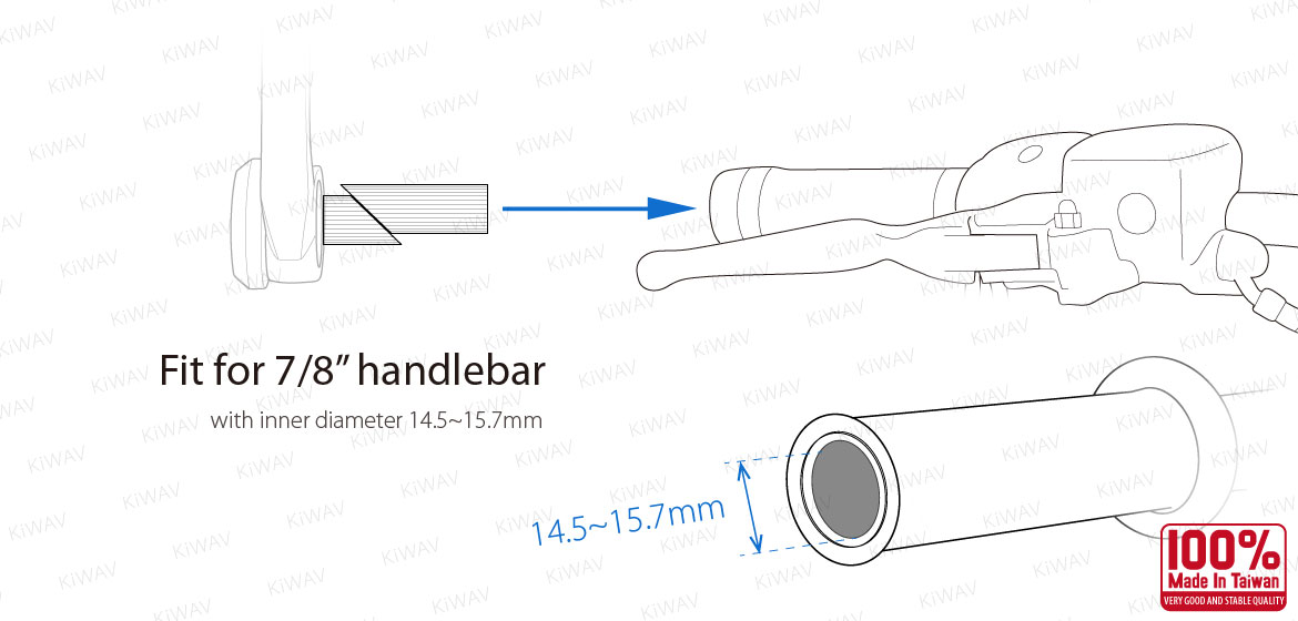 KiWAV bar end mirror mounting hardware for 7/8 inch handlebar with ID 14~17mm