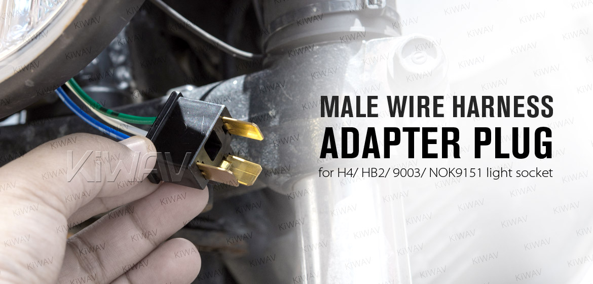 KiWAV male wire harness adapter plug for H4 / HB2 / 9003 / NOK9151 light socket