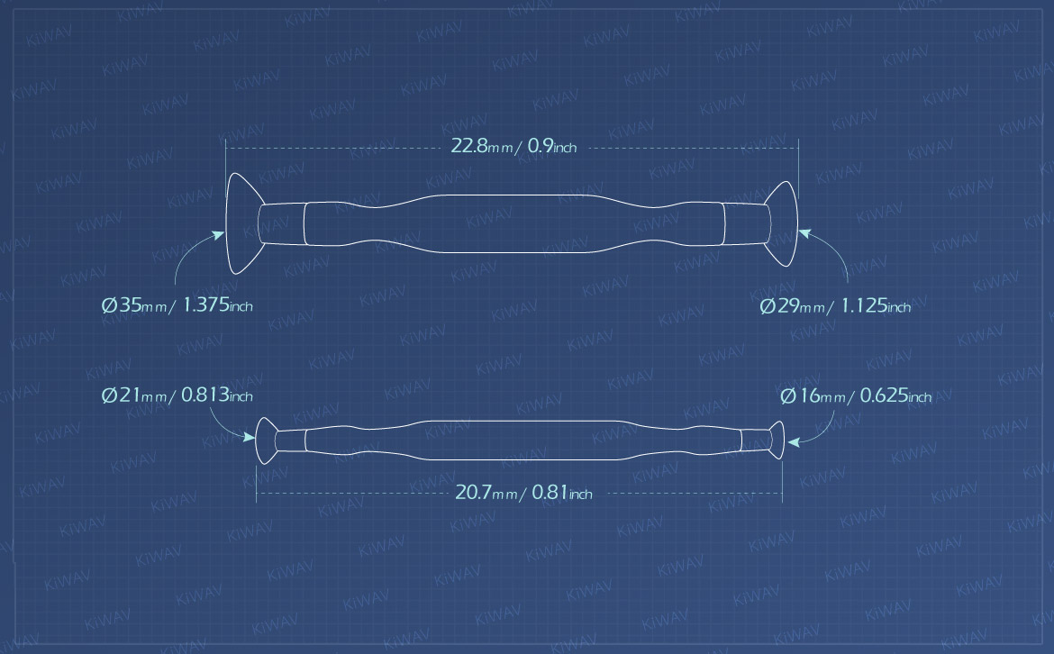 KiWAV Measurement graph of 16, 21, 29, 35mm valve lapping tool set