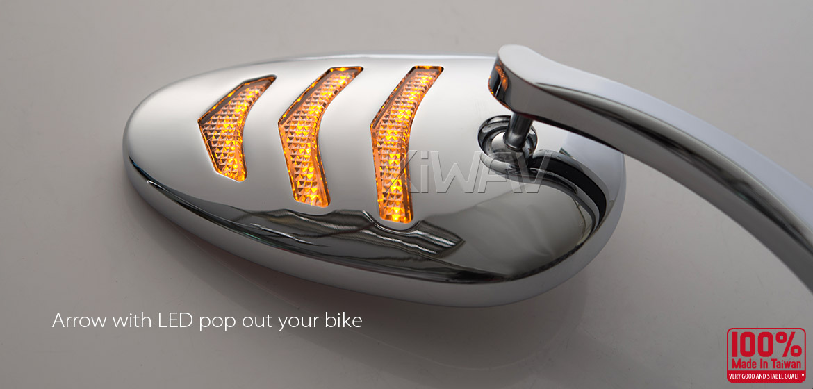 KiWAV Arrow LED chrome motorcycle mirrors fit harley davidson