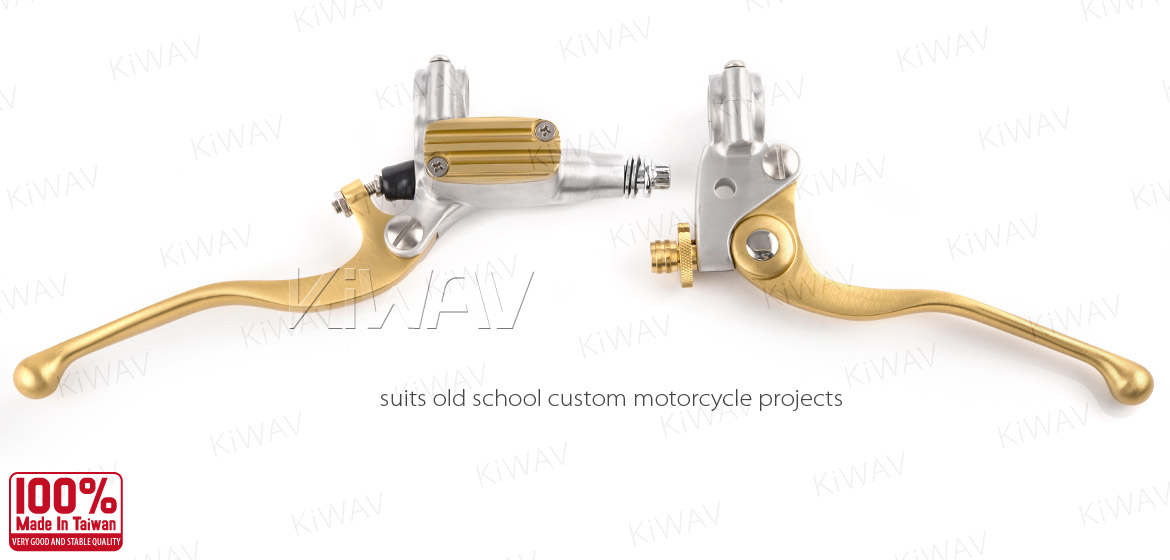 KiWAV Vintage hand control with mechanical clutch & hydraulic brake for 1 inch handlebar silver gold