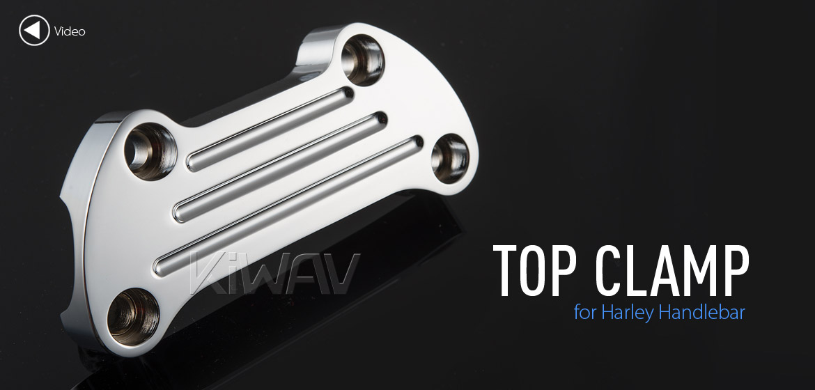KiWAV Aluminum Finned Top Upper Custom Clamp for Harley Bike 1 inch Handlebar chrome