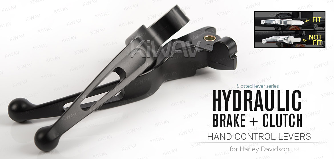 KiWAV hydraulic brake clutch hand control levers slotted cut 1 black harley davidson '14-'16 Touring models