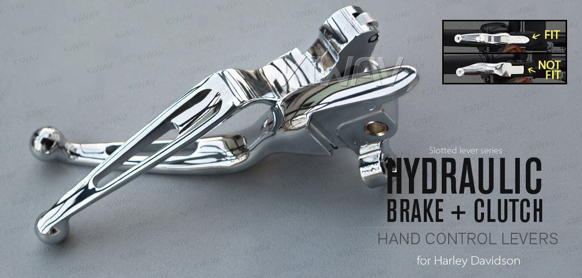 KiWAV hydraulic brake clutch hand control levers slotted cut 1 chrome harley davidson '14-'16 Touring models