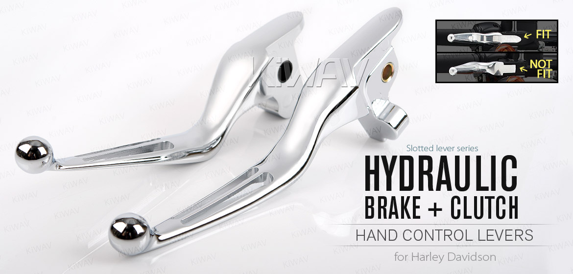 KiWAV hydraulic brake clutch hand control levers slotted cut 2 chrome harley davidson '14-'16 Touring models