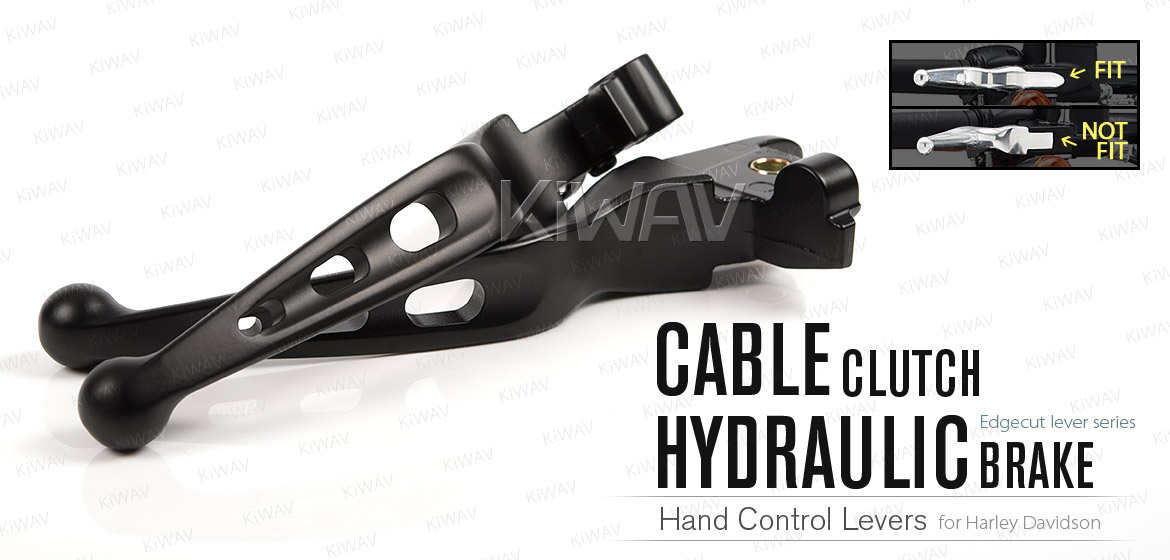 KiWAV hydraulic brake and cable clutch hand control levers edgecut cut 3 black harley davidson '08-'13 Touring & Trike models