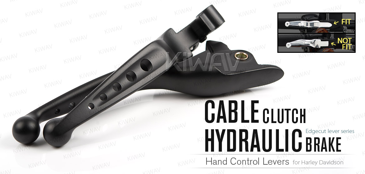 KiWAV hydraulic brake and cable clutch hand control levers edgecut cut 5 black harley davidson '08-'13 Touring & Trike models