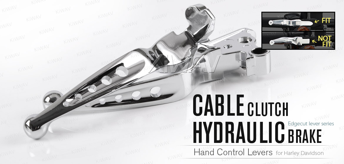 KiWAV hydraulic brake and cable clutch hand control levers edgecut cut 5 chrome harley davidson '08-'13 Touring & Trike models