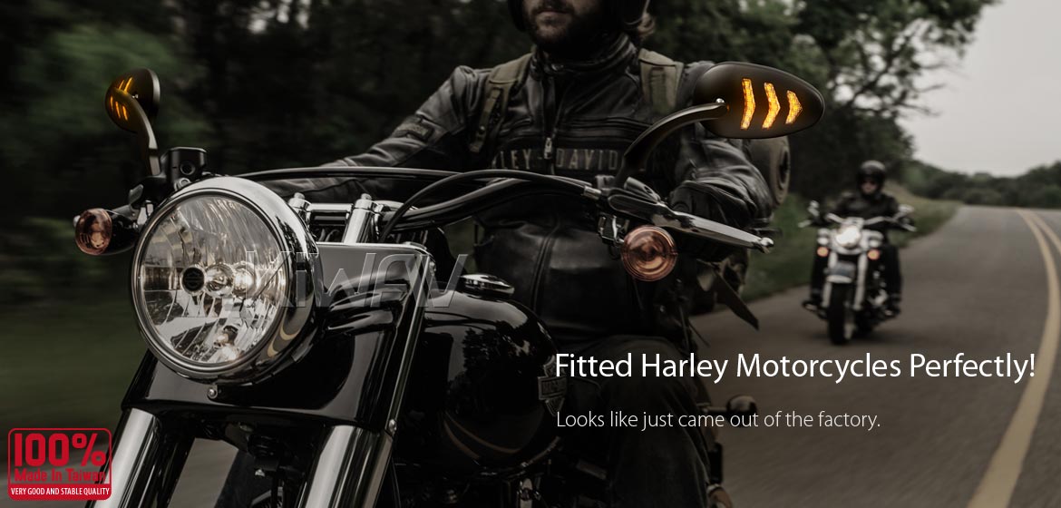 KiWAV Arrow LED black motorcycle mirrors fit harley davidson