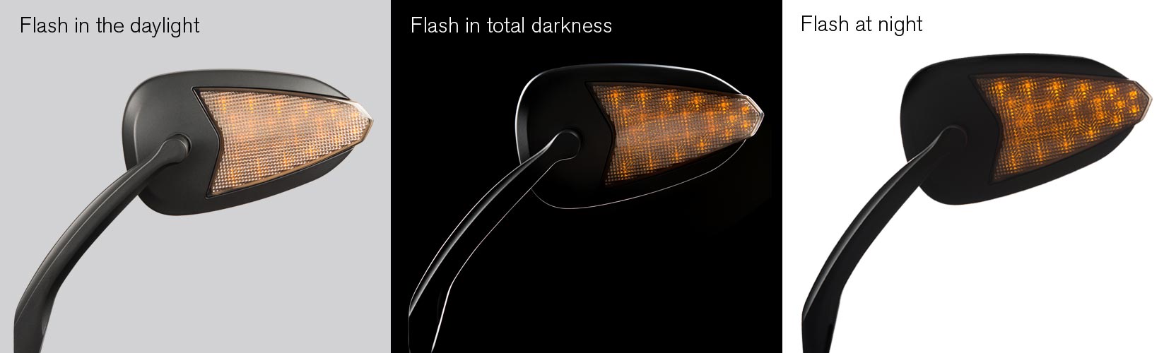 Flash LED Motorcycle mirror turn signal, driving light, in the daylight, at night, in total darkness