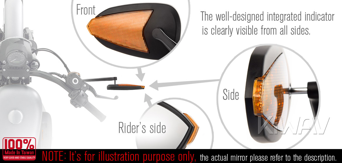 KiWAV Flash LED chrome motorcycle mirrors fit harley davidson