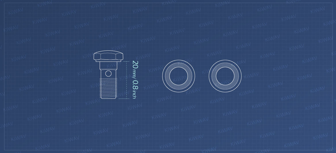 Measurement of KiWAV 3/8inch-24 rear brake master cylinder banjo bolt with washers