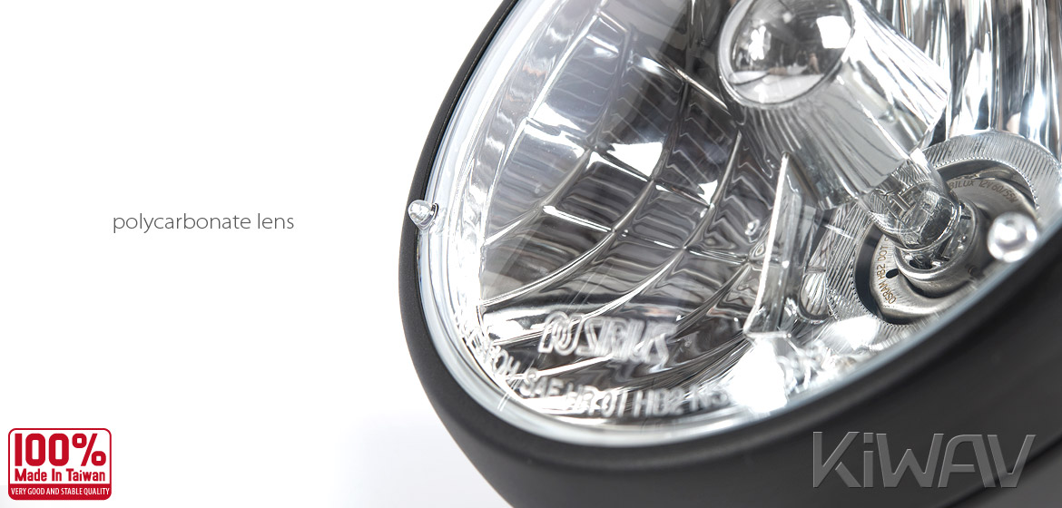 KiWAV Sirius 7 inch round motorcycle headlight headlamp with black housing SAE compliant Halogen HB2 bulb 12V 55W 60W 