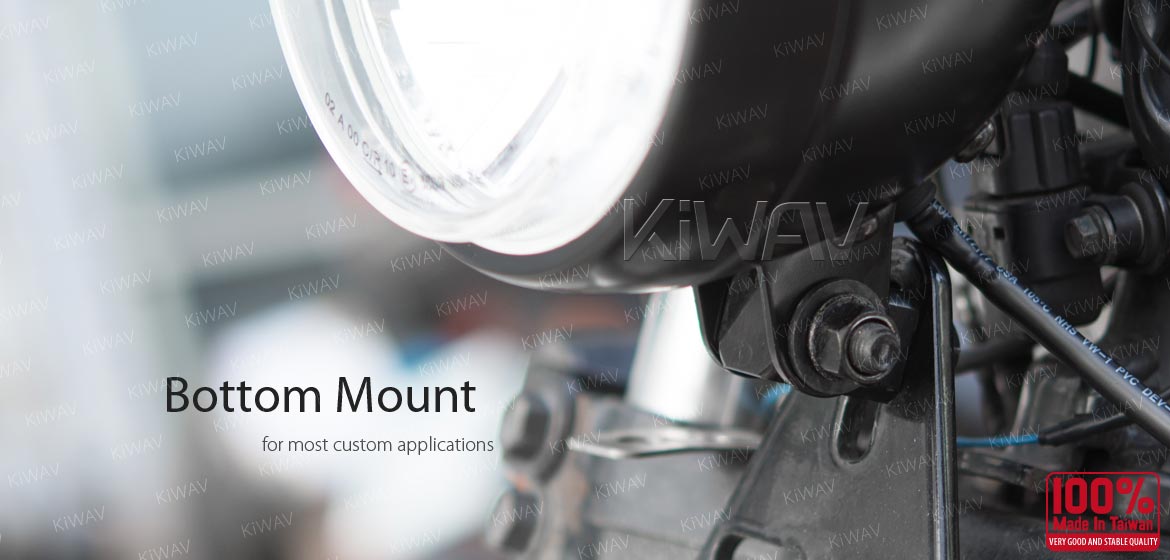KiWAV 5-3/4 inch H4 60/55W ECE right hand drive motorcycle headlight black bottom mount